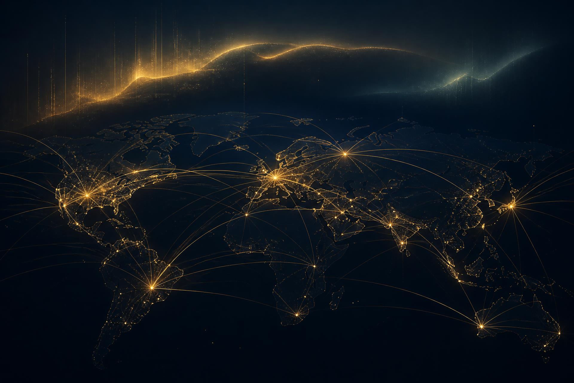 Abstract visualization of a global trade and logistics network